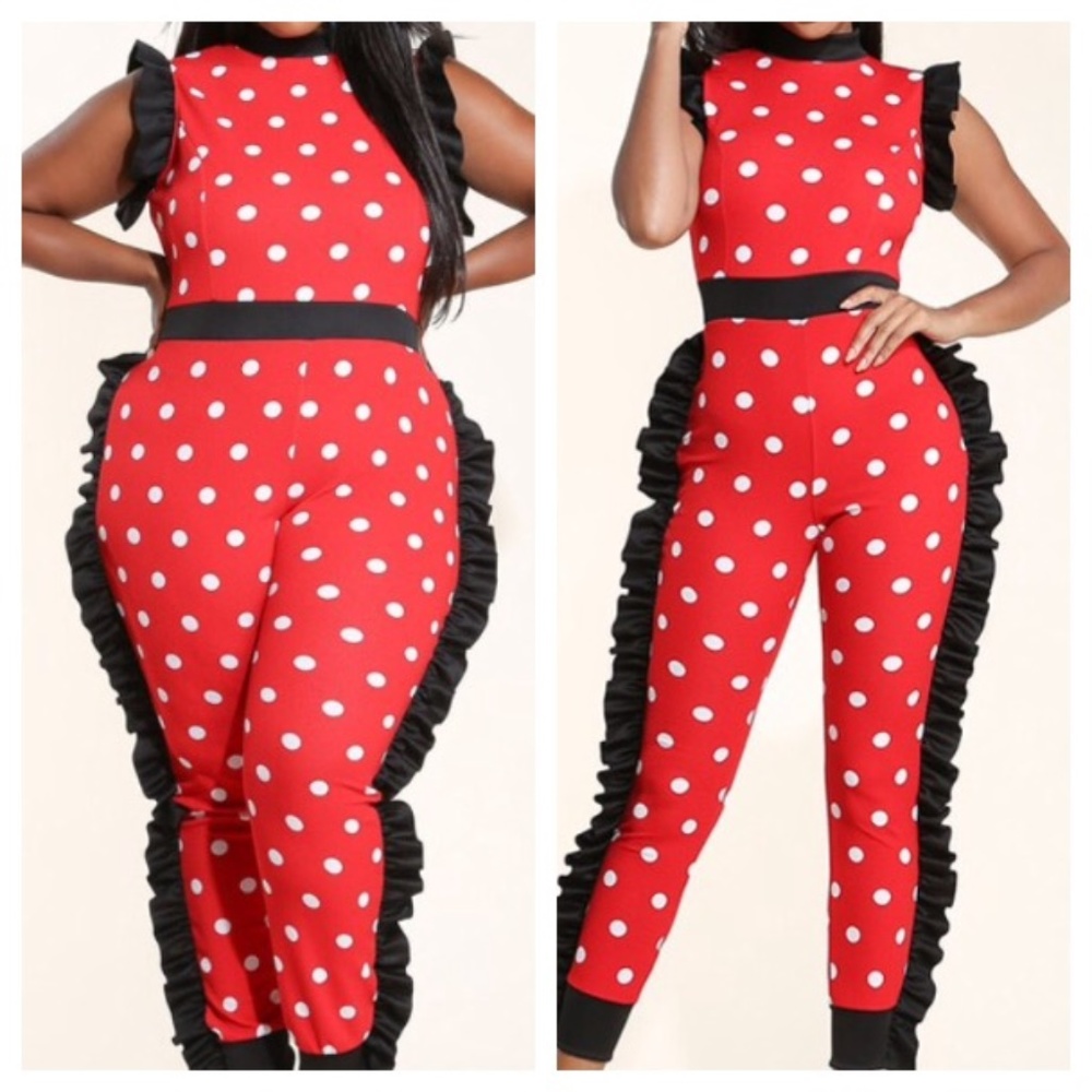 Red Sexy Women Sleeveless Ruffle Polka Dot Print